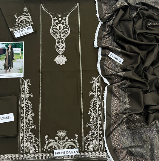 Winter 2025 Elegant 3-Piece Dhank Embroidered Suit with Pashmina Printed Shawl