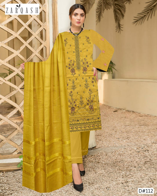 VELNORACLOTHING – Premium Banadora Dhanak 3PC Embroidered Winter Suit with Chamki Velvet Shawl