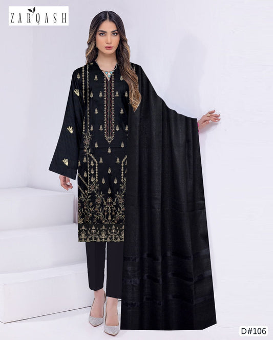 VELNORACLOTHING – Premium Banadora Dhanak 3PC Embroidered Winter Suit with Chamki Velvet Shawl