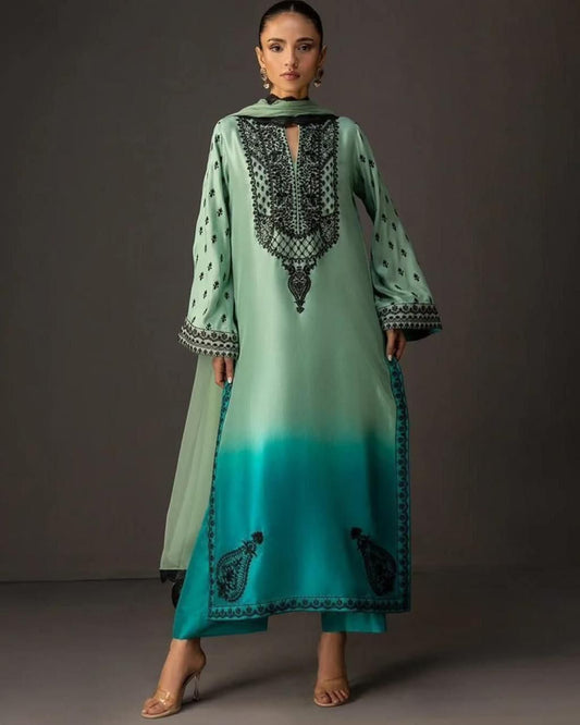 New Arrival | Tie & Dye Digital Printed 3PC Shamooz Silk Suit – VELNORA CLOTHING