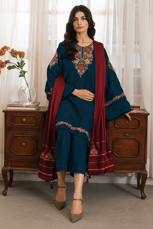 Velnora Premium Dhanak Edition – 3PC Unstitched Dhank Suit with Heavy Embroidery & Shawl