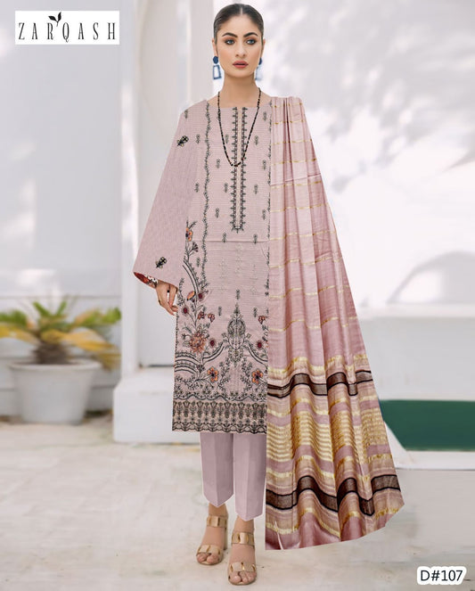 VELNORA Winter Premium 3PC Banadora Dhanak Embroidered Suit | Velvet Chamki Shawl | ZARQASH Inspired