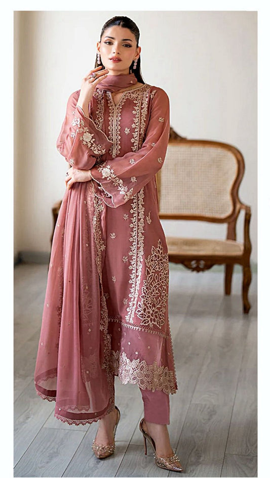 Winter 2025 Exclusive 3-Piece Dhank Embroidered Suit with Heavy Embroidered Shawl