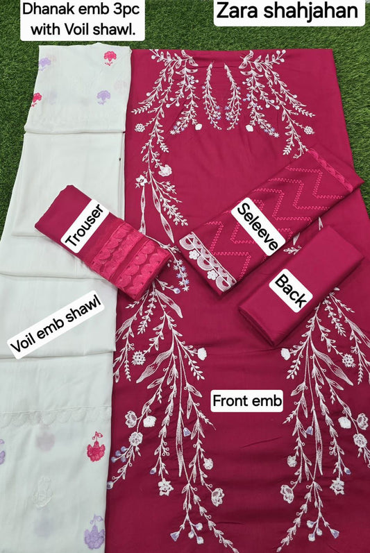 VELNORACLOTHING Winter Collection – Luxury Dhanak Embroidered 3PC Suit with Dupatta