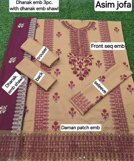 VELNORACLOTHING Winter Collection – Premium Dhanak Sequence Embroidered 3PC Suit with Heavy