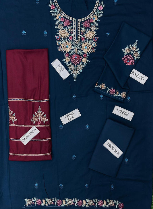 Velnora Premium Dhanak Edition – 3PC Unstitched Dhank Suit with Heavy Embroidery & Shawl